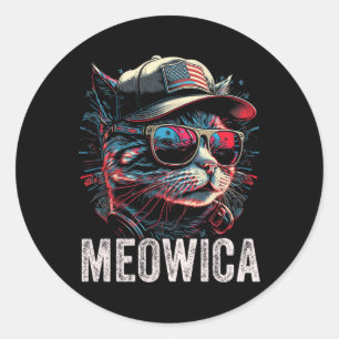 Meowica 4th Of July Cat American Flag America Usa  Classic Round Sticker