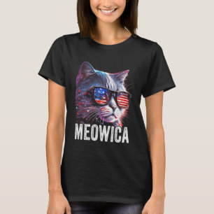 Meowica 4th of July Cat American Flag America USA T-Shirt