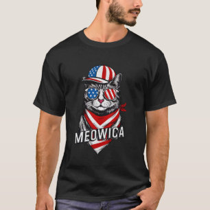 Meowica 4th of July Cat American Flag Cat Funny T-Shirt