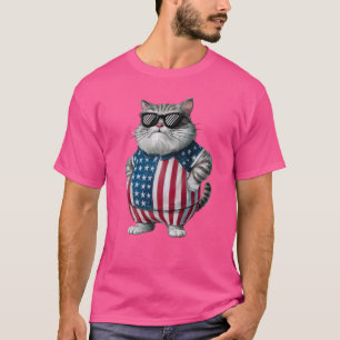 Meowica 4th Of July Cat American Flag Design T-Shirt