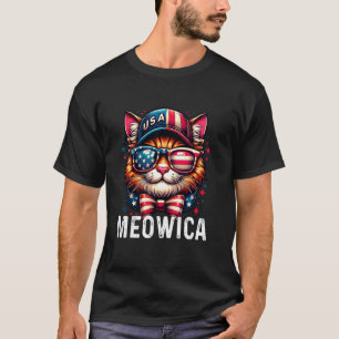 Meowica 4th of July Cat American Flag For Men Wome T-Shirt