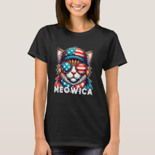 Meowica 4th of July Cat American Flag For Men Wome T-Shirt