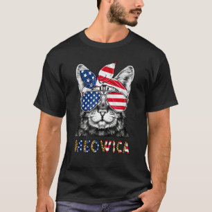 Meowica 4th Of July Cat American Flag Patriotic Ca T-Shirt