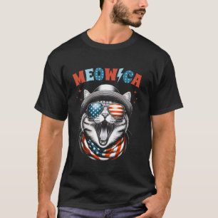 Meowica 4th of July Cat American Flag Retro Funny T-Shirt