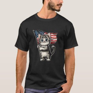 Meowica 4th of July Cat American Flag USA T-Shirt