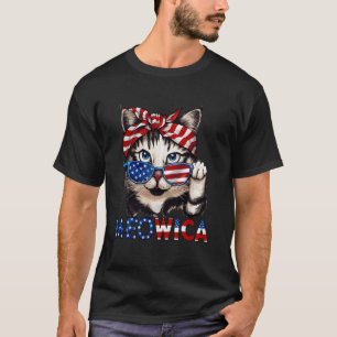 Meowica 4th of July Cat Funny American Flag Funny T-Shirt