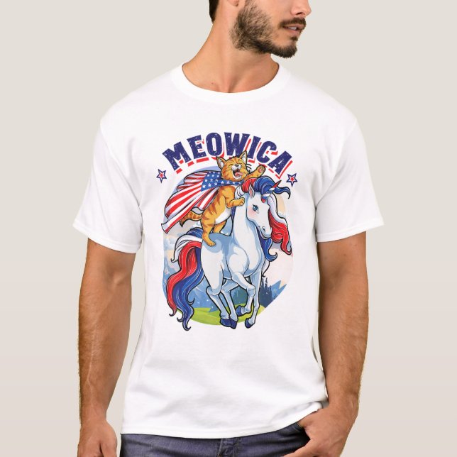 Meowica 4Th Of July Cat Riding Unicorn Women Meric T-Shirt (Front)