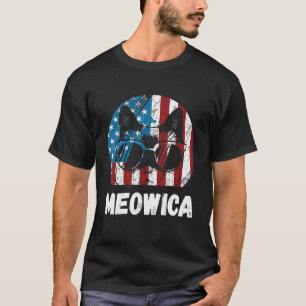 Meowica 4th Of July Cat Sunglasses American Us Fla T-Shirt