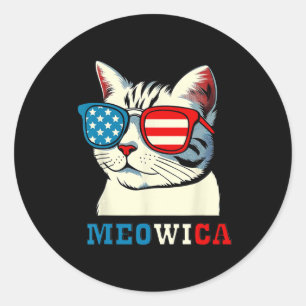 Meowica 4th Of July Cat Sungles American Usa Flag  Classic Round Sticker