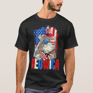 Meowica 4th Of July Patriotic Cat American Flag T-Shirt