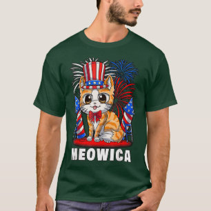 Meowica 4th of July Patriotic Cat Funny American T-Shirt