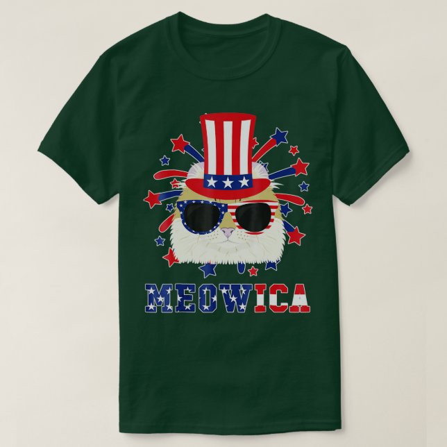 Meowica American Curl Cat 4th Of July T-Shirt (Design Front)