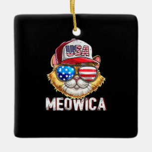 Meowica American Flag Cat 4Th Of July Trucker Ceramic Ornament