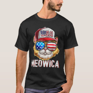 Meowica American Flag Cat 4th of July Trucker Hat T-Shirt