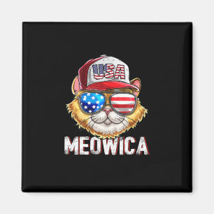 Meowica American Flag Cat 4Th Of July Trucker Magnet