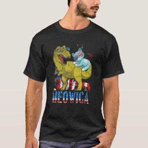Meowica American Flag Cat And Dinosaur Patriot T-R T-Shirt