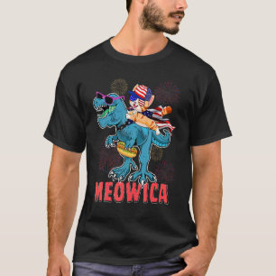 Meowica American Flag Cat Rex Dinosaur 4th Of July T-Shirt