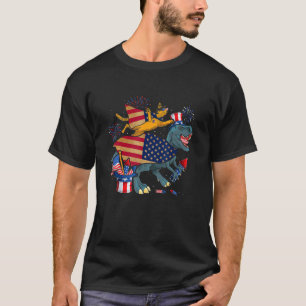 Meowica American Flag Cat Rex Dinosaur 4th Of July T-Shirt