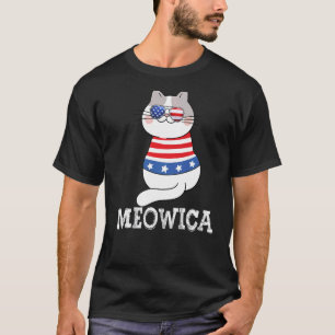 Meowica American Flag  Fat Cat Sunglusses 4th Of J T-Shirt