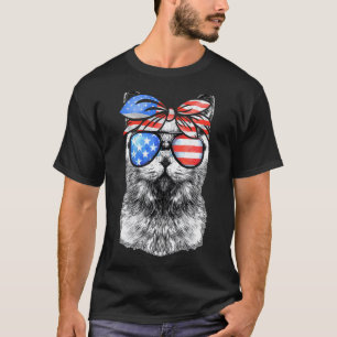 Meowica American Flag Sunglasses 4th Of July Cat T-Shirt