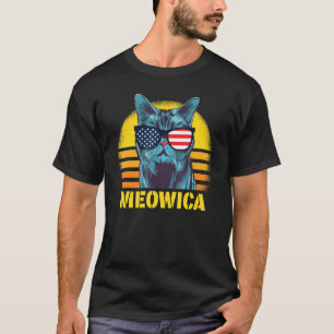 Meowica Awesome American Cat Wearing Usa Flag Glas T-Shirt