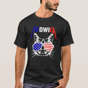 Meowica Cat 4th Of July American Flag Sunglasses P T-Shirt