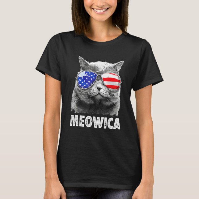 Meowica Cat 4th Of July Merica Men Women Usa Ameri T-Shirt (Front)