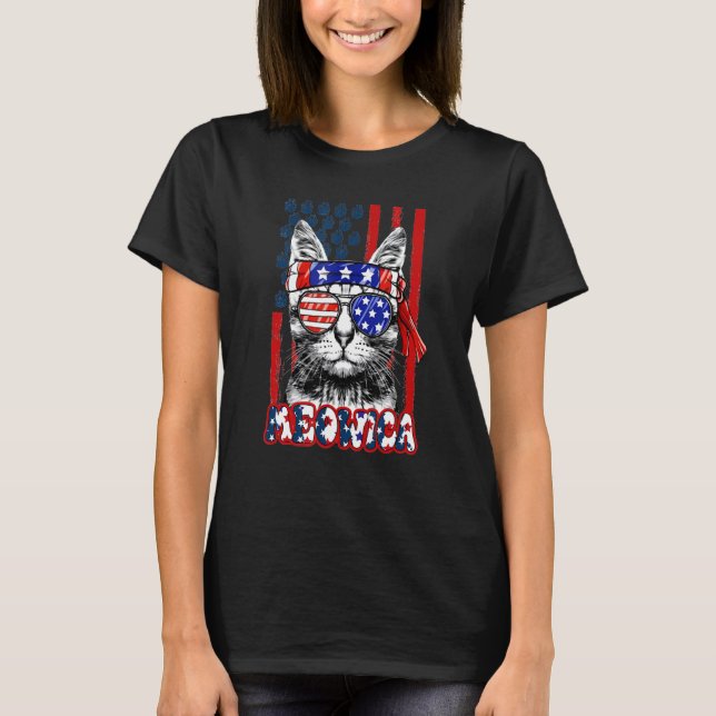 Meowica Cat 4th Of July Merica Men Women Usa Ameri T-Shirt (Front)