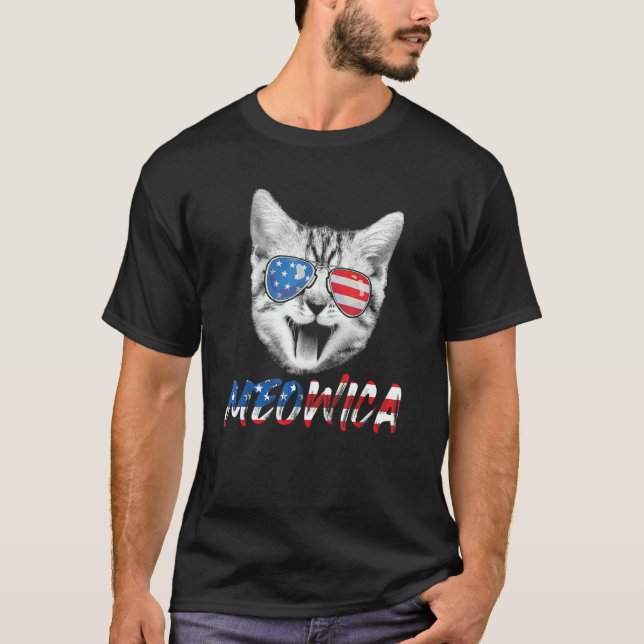 Meowica Cat 4th Of July Merica Men Women Usa Ameri T-Shirt (Front)