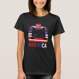 Meowica Cat American Flag 4th Of July Merica Black T-Shirt