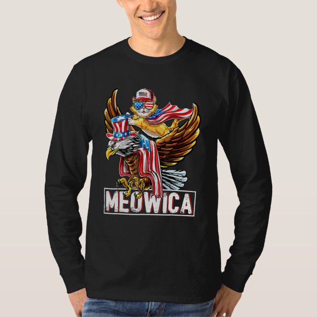 Meowica Cat Bald Eagle 4th Of July Patriotic Ameri T-Shirt (Front)