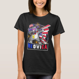 Meowica Cat Dabbing American Flag Firework Happy 4 T-Shirt
