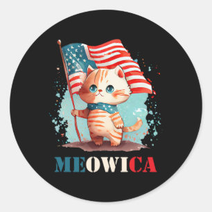 Meowica Cat For 4th Of July Usa Patriotic American Classic Round Sticker