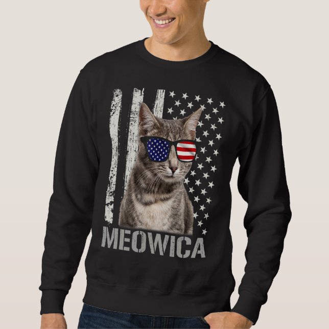 Meowica Cat Fourth 4th Of July Patriotic Usa Ameri Sweatshirt (Front)