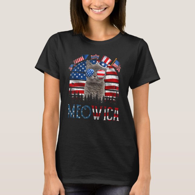 Meowica Cat Fourth 4th Of July Patriotic Usa Ameri T-Shirt (Front)