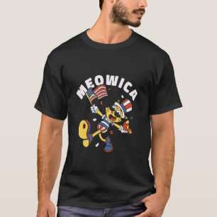 Meowica Cat Independence Day 4th July USA Flag Ame T-Shirt