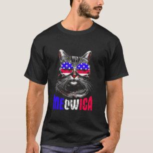 Meowica Cat Love - Patriotic American Flag USA 4th T-Shirt
