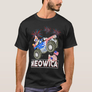 Meowica Cat Monster Driving Truck American Flag 4t T-Shirt