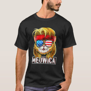 Meowica Cat Mullet American Flag Patriotic 4h Of J T-Shirt