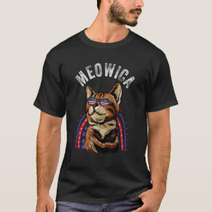 Meowica Cat Mullet American Flag Patriotic 4th Of T-Shirt