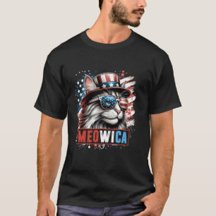 Meowica Cat Patriotic American Flag Sunglasses 4th T-Shirt