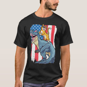 Meowica Cat Rex Cat Dinosaur 4th Of July American T-Shirt