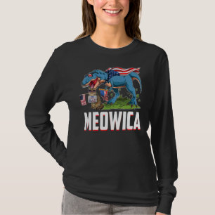 Meowica Cat Rex Dinosaur 4th Of July American Flag T-Shirt