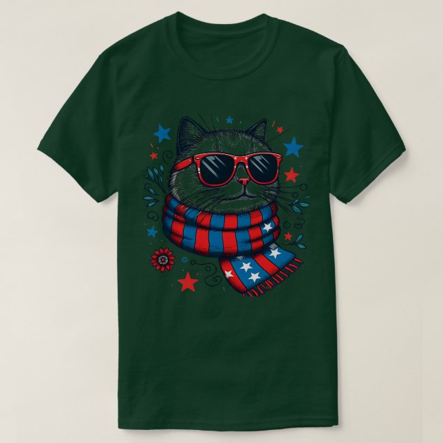 meowica cat Sunglasses american flag 4th of july m T-Shirt (Design Front)
