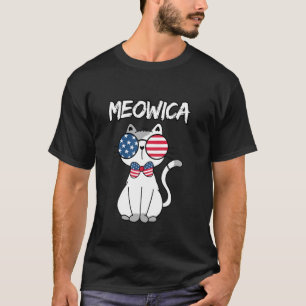 Meowica Cat Sunglasses American Flag 4th of July T-Shirt