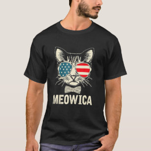 Meowica Cat Sunglasses American Flag Fireworks 4th T-Shirt
