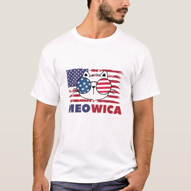 Meowica Cat Sunglasses American Flag USA Cat 4th T-Shirt (Front)
