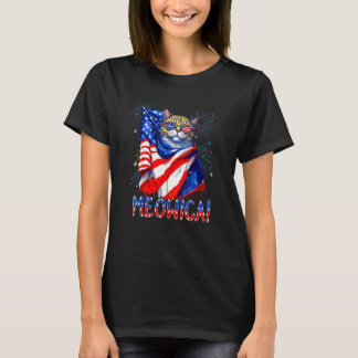MEOWICA Cat Sunglasses Cat Merica American Flag 4t T-Shirt