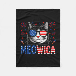 Meowica cat sunglasses merica 4th of july usa fleece blanket