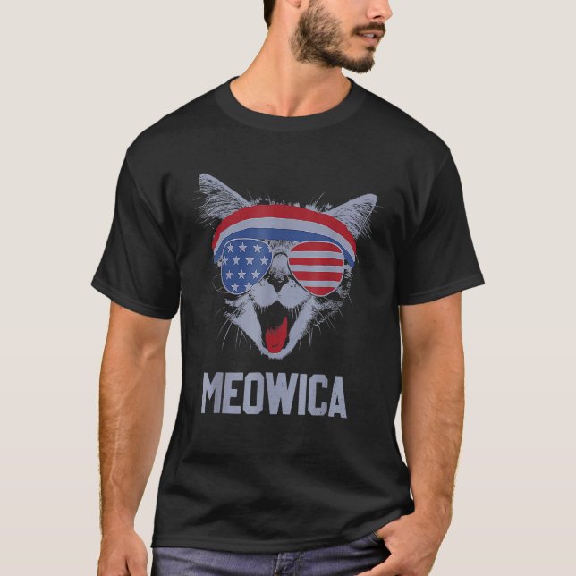 MEOWICA Cat Sunglasses Merica Cat American Flag 4t T-Shirt (Front)